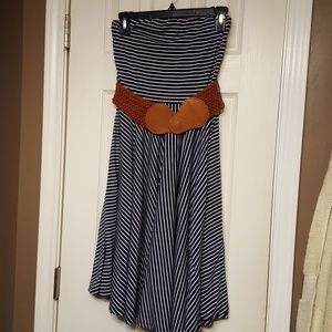 Navy striped strapless dress